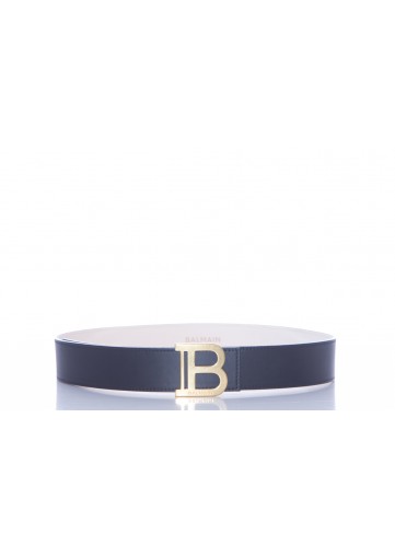 BALMAIN SMOOTH BLACK LEATHER B-BELT