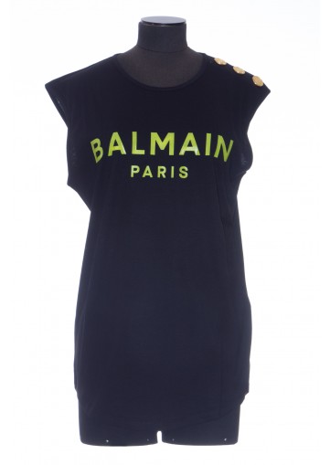 BALMAIN 3 BTN PRINTED LOGO TANK TOP