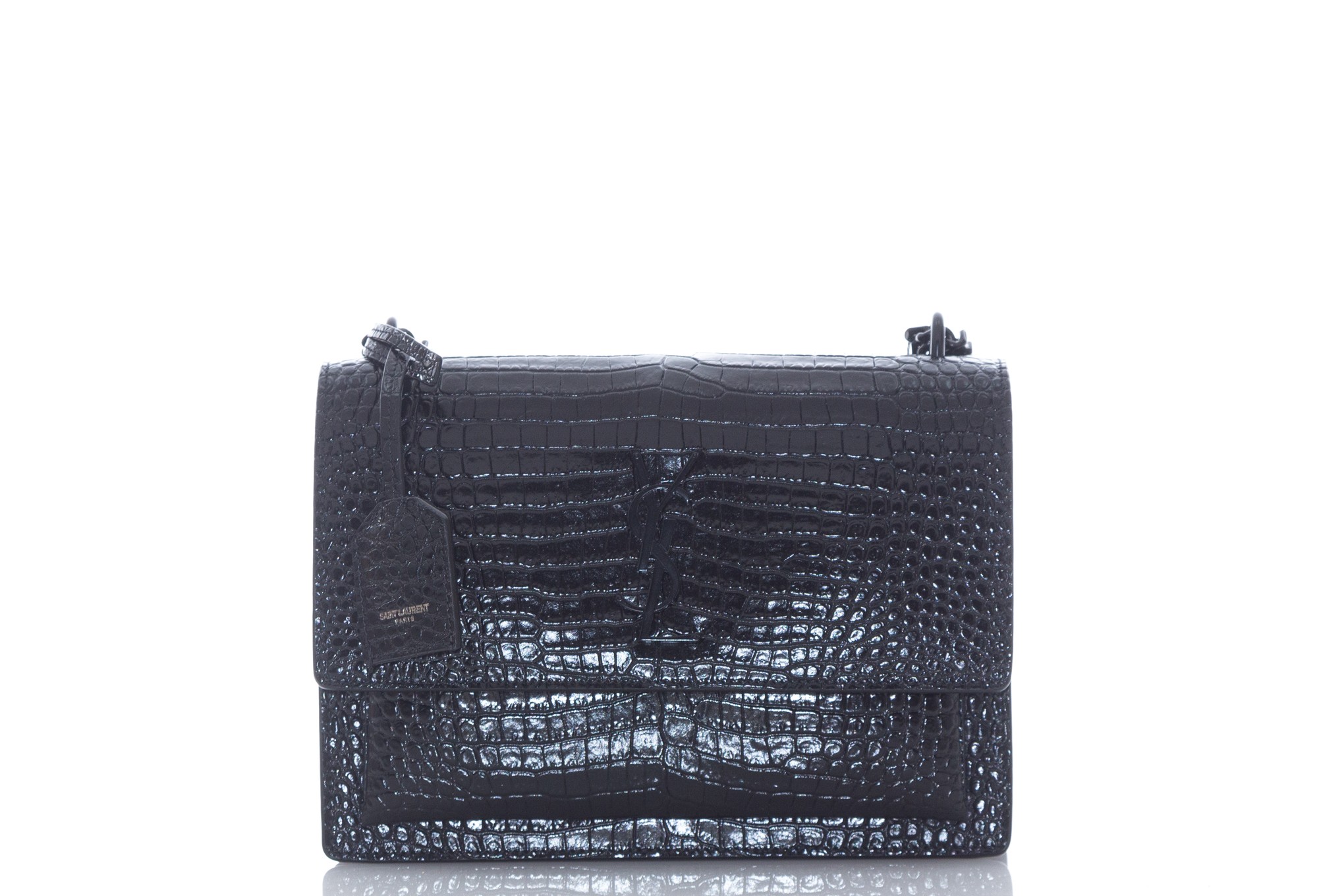 Yves Saint Laurent, Bags, Ysl Sunset Chain Wallet In Offwhite  Crocodileembossed Shiny Leather