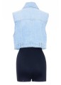 BALMAIN SLEEVELESS CROPPED VINTAGE DENIM JACKET