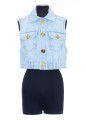 BALMAIN SLEEVELESS CROPPED VINTAGE DENIM JACKET