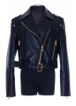 BALMAIN CROPPED BELTED LEATHER BIKER JACKET