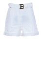 BALMAIN HW BELTED MONOGRAM DENIM SHORTS