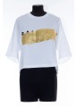 BALMAIN GOLD TAPE CROPPED T-SHIRT