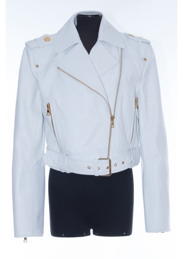 BALMAIN CROPPED BELTED LEATHER BIKER JACKET