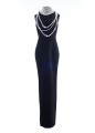 SL HALTER EMBRDRD VELVET LONG DRESS