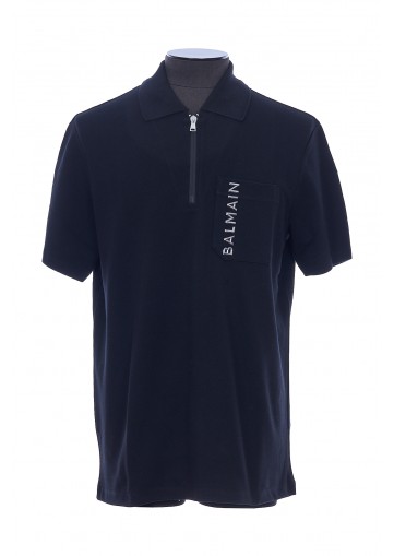 BALMAIN LAMINATO ZIPPED POLO