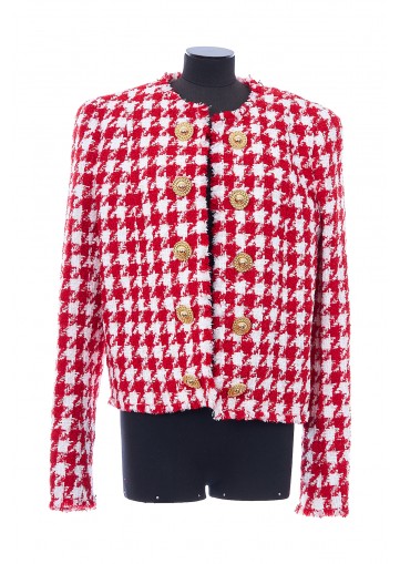 COLLARLESS HOUNDSTOOTH TWEED