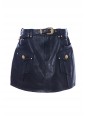 2 PKTS BELTED LEATHER TRAPEZE MINI SKIRT