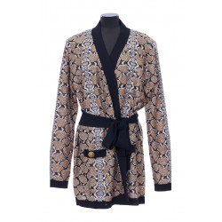 GLITTERED PYTHON KNIT BELTED CARDIGAN