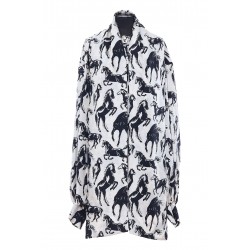 BALMAIN HORSE PRINT PUSSY BOW SILK SHIRT