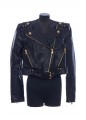 QUILTED CROPPED BELTED LEATHER BIKER JKT