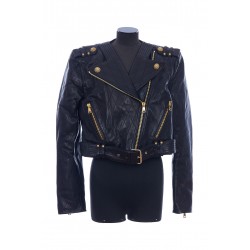 QUILTED CROPPED BELTED LEATHER BIKER JKT