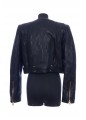 QUILTED CROPPED BELTED LEATHER BIKER JKT