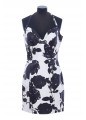 B&W ROSES PRINT SHORT LEATHER DRESS