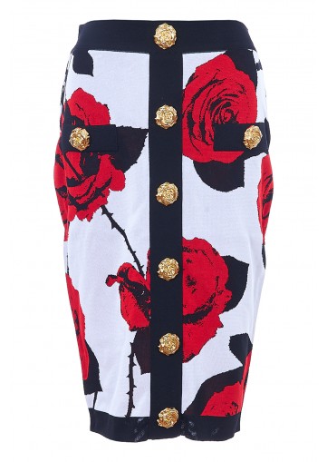 RED ROSES JQD KNEE KNIT SKIRT