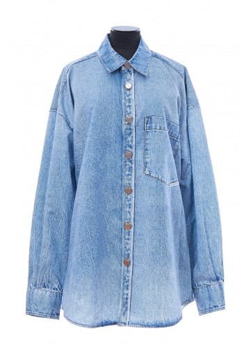 PRINTED DENIM BUTTON DOWN SHIRT