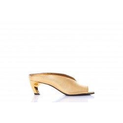 SANDAL LEATH PALM LAME GOLD HEEL