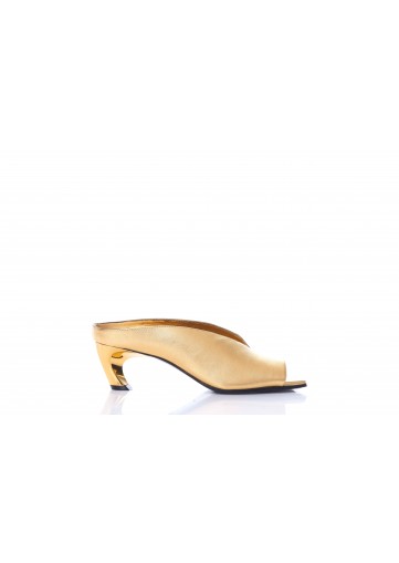 SANDAL LEATH PALM LAME GOLD HEEL