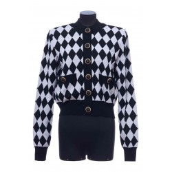 2 PKTS BUTTONED DIAMOND KNIT CARDIGAN