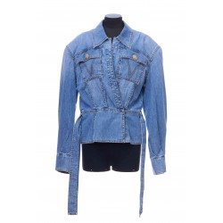 LS LIGHT BLUE DENIM BELTED CROP SHIRT