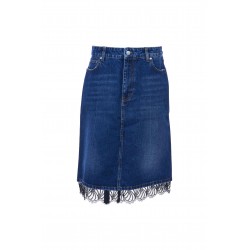 BLUE VINTAGE LACE DETAILED DENIM SKIRT