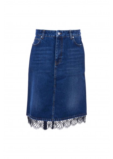 BLUE VINTAGE LACE DETAILED DENIM SKIRT