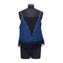 LACE 20S SLIP DENIM TOP