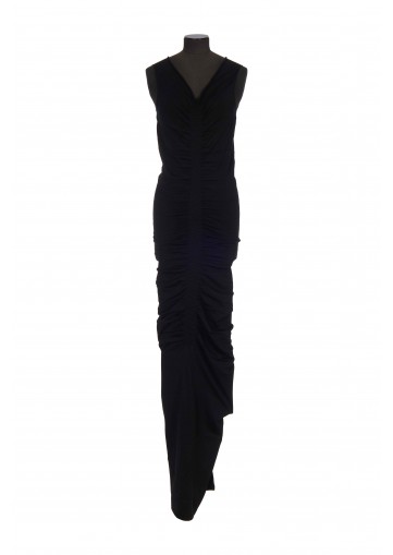 RUCHED WIDE V NECK MAXI DRESS