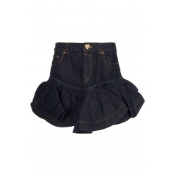 CRUSH DENIM FRILL MINI SKIRT