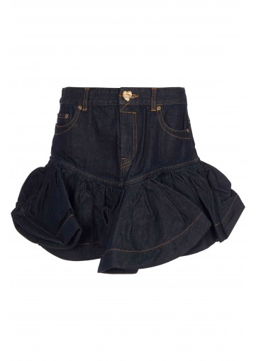 CRUSH DENIM FRILL MINI SKIRT